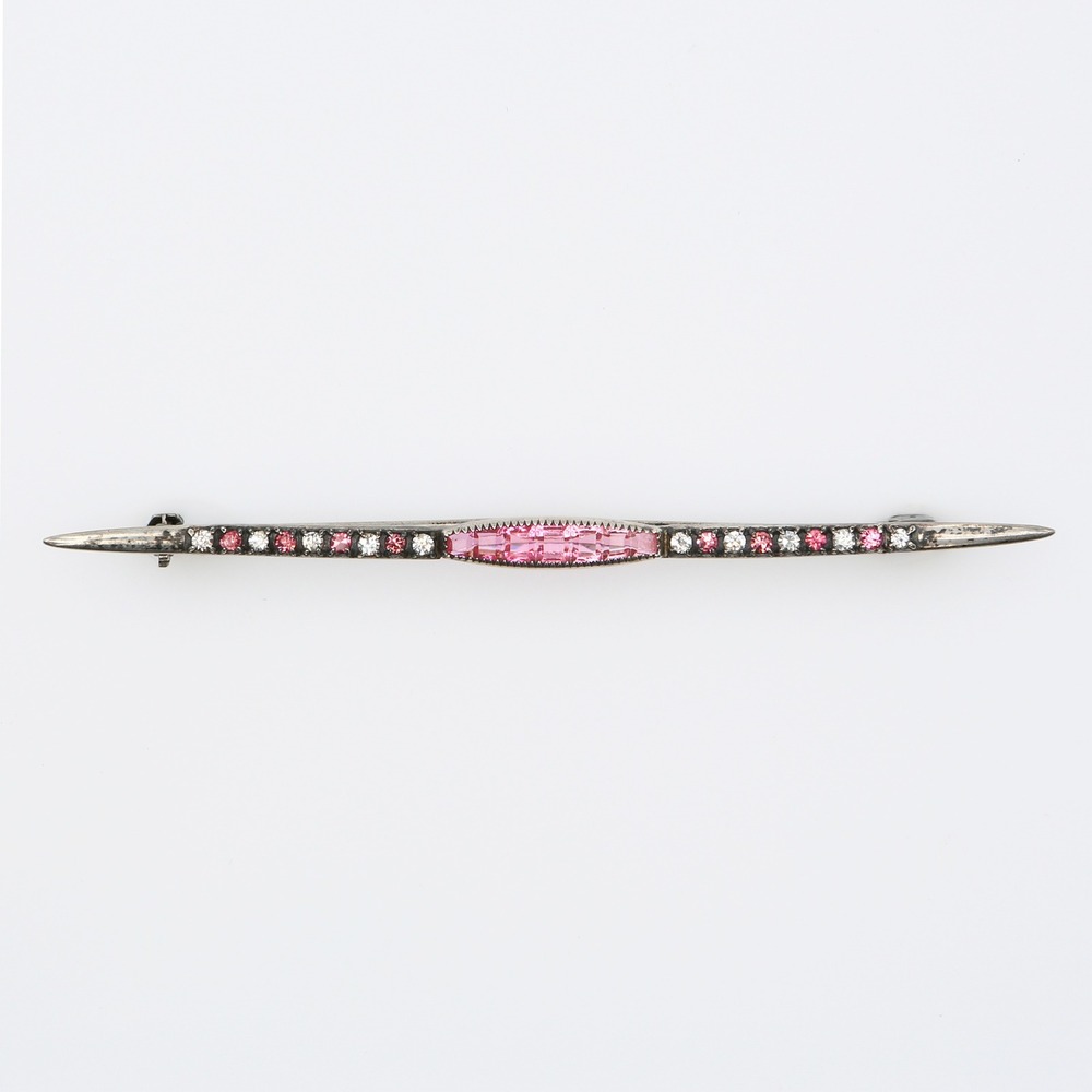 Antique Art Deco CRR Sterling Pink and Clear Paste Rhinestone Bar Pin 1920s